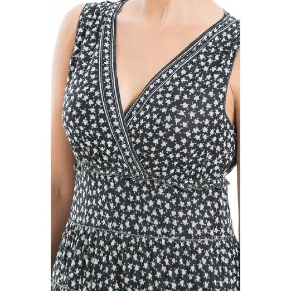 Max Studio Womens V-Neck Sleeveless Mesh Tiered Midi Dress Sz Small Black SP NWT